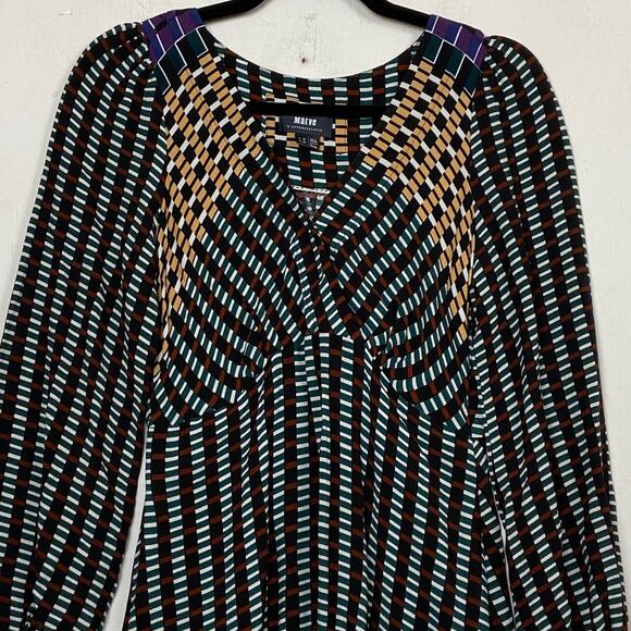 Maeve Anthropologie Gianna Tunic V Neck Geometric Print Dress Pockets 2 Petite - Picture 4 of 14